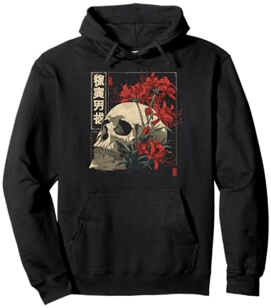 Otaku Anime Japonais Squelette Fleur lys araignée Rouge Sweat à Capuche