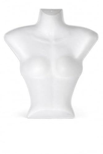 1 x Torso Weiblich - 46,5 cm Damentorso aus Kunststoff - Oberkörper Halbplastik in Farbe weiß - Mädchentorso - Halbschale Damenbody - Schaufensterpuppe mit Haken - 1 Stück Dekotorso