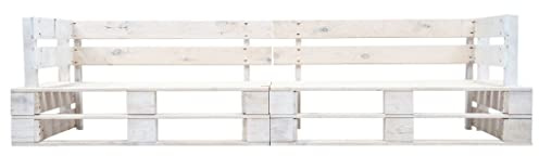 POUFGDR Wetterbeständiges Gartensofa aus Kiefernholz, Garten Palettensofa als 2-Sitzer in Weiß, Holzsofa für Terrasse mit rustikalem Paletten-Design und Kissenauflage