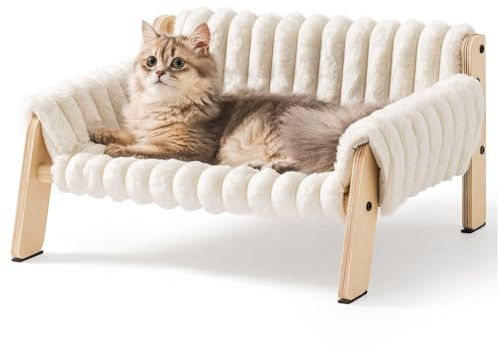 EDAGNY Upphöjd kattsoffa, elegant kattbädd avtagbart fodral (kräm, medium)