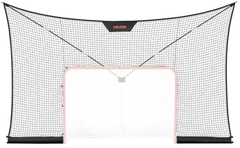 VEVOR Filet de Hockey Arrière 366x213 cm Filet d'Arrêt pour But de Hockey, Équipement d'Entraînement pour Cour Aire de Jeux, Pas DE Cage, Écran Pare Palets Léger et Portable, Couverture Étendue