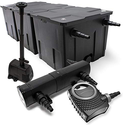 Wiltec Komplettset: CBF-350C Teichfilter bis 90000 L Teichfilteranlage Durchlauffilter, NEO10000 Teichpumpe 10000l/h 80W, CUV-224 Teichklärer UVC Klärer mit 24W, HJ-943 Springbrunnenpumpe 800l/h 16W