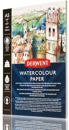 Derwent A5 Watercolour Paper Pad,white, 12 Sheets