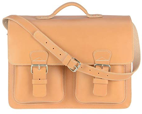 Ruitertassen Lehrertasche Leder XXL Damen Herren Schultasche | Aktentasche, 3 Fächer, Natur, groß, für Schule Uni Studium Beruf