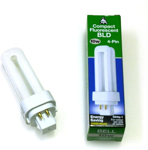 2x 10 watt CFL 4 pin Energy Saving Lamp 10W Cool White 840 G24q-1 Double turn BELL
