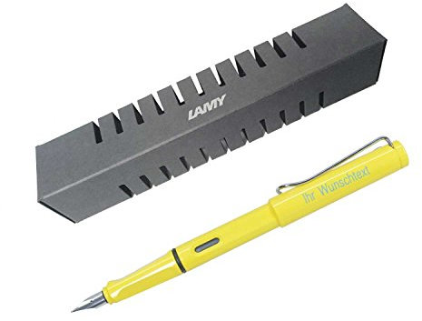 Lamy Füllhalter safari Modell 018, Feder M, Farbe yellow (gelb glänzend), inkl. Gravur