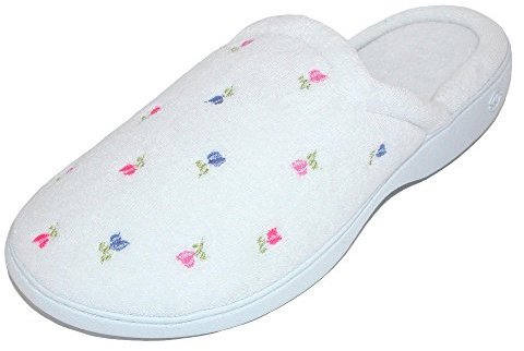 Isotoner Sabots Classiques en Tissu éponge pour Femme, Pointure 35,5/36 EU, Blanc ondulé, 5.5-6