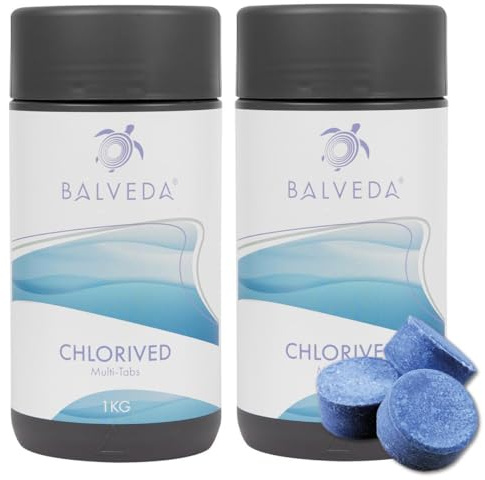 POWERHAUS24 Spar-Set 2X BALVEDA CHLORIVED Multi-Tabs 20 g Tabletten, Desinfektion & Algenschutz, 2X 1 kg, langsam löslich, pH neutral