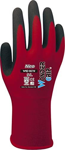 Wondergrip - Neo - WG-1857W Safety Gloves - Single Nitrile Coating - Thin and Light Liner - High Grip & Ergonomic Fit - For Dry-to-Oily Conditions - Red - Small