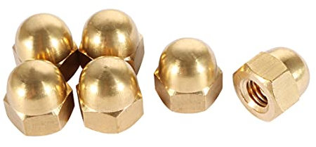 Sourcingmap Acorn Hex Cap Nuts - 6Pcs M8 Dome Nuts Brass Hexagon Decorative Cap Nut for Screws Bolts Brass Tone