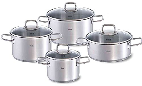 Fissler Viseo/Edelstahl-Topfset, 4-teilig, Kochtopf-Set, Töpfe mit Glas-Deckel, Induktion, alle Herdarten (3 Kochtöpfe, 1 Bratentopf)
