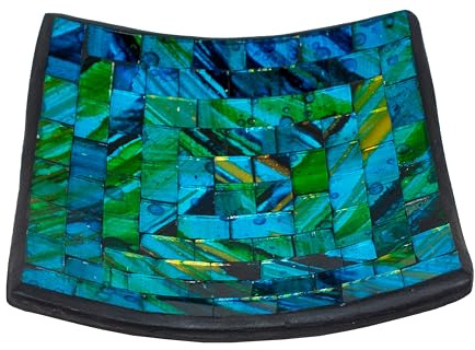 Woru Glas-Mosaik-Schale mit hintermalten Glassteinen belegt - Dekoschale 16 cm, Farbe:blau/grün