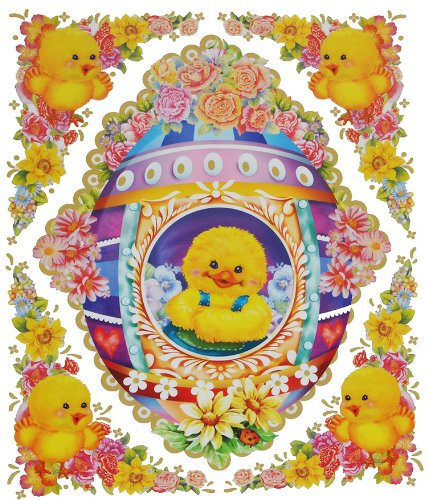 alles-meine.de GmbH 1 Set: XL Fensterbild - Ostern XXL Osterei - Küken Osterhasen - statisch haftend - Sticker Fenstersticker Aufkleber selbstklebend wiederverwendbar