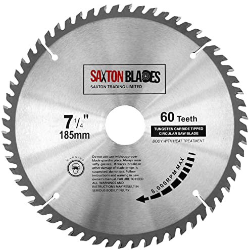 TCT18560T Saxton TCT Kreissägeblatt, 185 mm x 30 mm Bohrung x 60 Zähne, für Bosch, Makita, Dewalt, passend für 190 mm Sägen