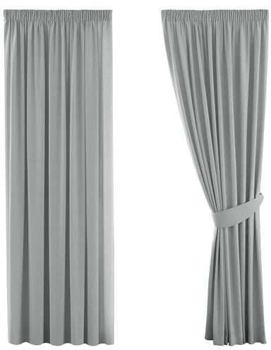 H.Versailtex Solid Grey Blackout Curtains Thermal Insulated Pencil Pleated Window Drapes for Bedroom Energy Saving Noise Reducing for Living Room with Two Free Tiebacks - Grey, 66 W x 54 D, 2 Panels