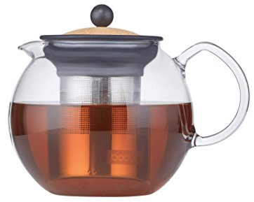 Bodum 1801-109S Assam Teebereiter mit Edelstahlfilter, Glas, Transparent/Kork, 1 L, 15 x 19 x 16 cm, 1 Einheiten