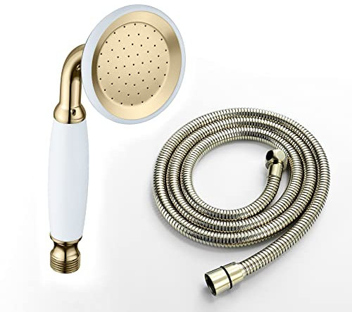 ENKI, EH013, Chrome, Traditional Handheld Shower Head, Hose, Solid Brass & Stainless Steel, Traditional Design, Easy Clean & Easy to Install, Standard UK Fitting