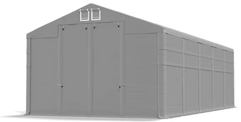 Das Company Tenda di stoccaggio grigio 5x10x4m Impermeabile 560 g/m2 PVC Telone Costruzione Winter Plus sul Fondo e Rinforzi Tetto e dell'Ingresso tutto l'anno con cavi d'acciaio