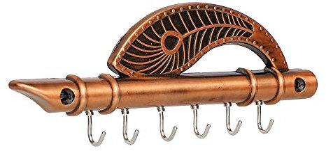 Webelkart Lord Krishna's Flûte et plumes de paon Support pour clés pour la maison et le bureau (authentique) | Porte-clés en laiton antique (18,5 x 6 cm, zinc) (authentique)