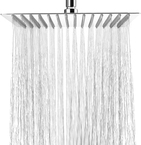 HAUSPROFI Rain Shower Head 8 inch Large Top Spray Square Showerhead 304 Stainless Steel Ultra Thin Powerful High-Pressure Bathroom Easy Installation Lush Shower Experience
