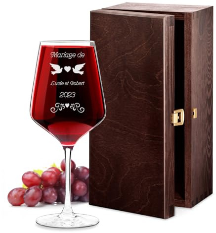 Maverton Verre à Vin en Cristal, Gobelet gravé 530 ml, Verrerie XL | Personnalisé, Verre a Vin Blanc et Rouge, Cadeau Personnalisé, Cadeau Couple, Verres Classiques pour parents, Pigeons
