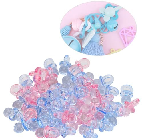 Mini Ciuccio Deco Set, 100 pezzi Ciuccio Decorazione per feste di compleanno Battesimo per bambini Mini giocattoli lenitivi a colori Rosa trasparente blu