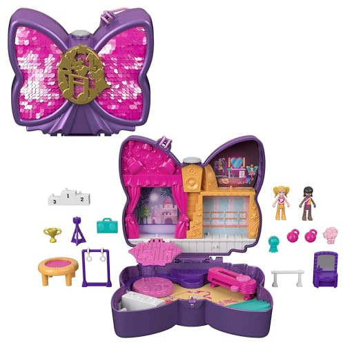 Polly Pocket HCG17 - Glitzerbühne, Tanzthema mit Micro Polly & Freundespuppen, 5 Überraschungen & 12 Accessoires, Pop & Swap Funktion, tolles Spielzeug Geschenk für Kinder ab 4 Jahren