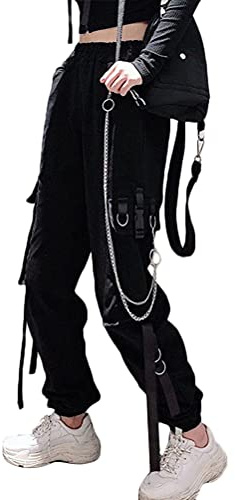 ORANDESIGNE Damen Cargo Hose Freizeithosen Arbeit Kampf Hosen Hip Hop Jogger Hosen Baggy Streetwear Punk Hose mit Mehrere Taschen