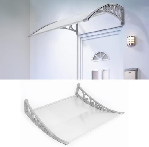Auvent de Porte d'entrée, Marquise de Porte et Fenêtres, Auvent de fenêtre en Polycarbonat, UV Protection, Pluie et Neige Protection (Gris-Blanc, 98×100×25 cm)