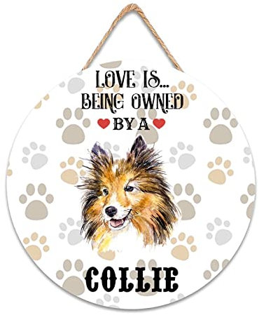 CustonCares Hunde-Zitat Love is Being Owned by A Dog Welcome Haustürschild Hundebild Druck Haustür Dekor Retro Haustür Kranz 30,5 x 30,5 cm rund