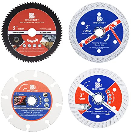 Lame diamantate per il taglio di pietre in metallo, 4 pezzi da 75 mm con disco diamantato a secco e bagnato Arbor10 mm per cemento armato duro cemento armato