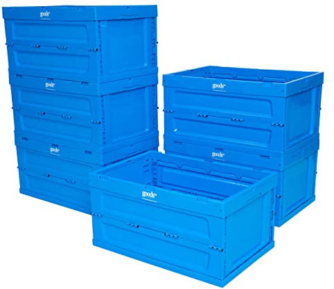 goodsforbusiness 6er Set Faltboxen PK6040308 Euroformat 60x40x30cm, Volumen 58L, stapelbarer Mehrwegbehälter Farbe Blau, Logistikbox aus Kunststoff PP, Lebensmittelbox bis 30kg belastbar