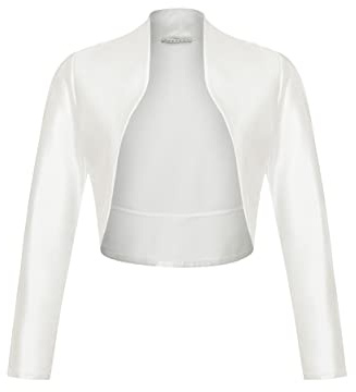 Danaest 709 Bolero a manica lunga da donna, in raso, coprispalle, per feste e occasioni speciali, bianco, XL