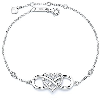 Aleasha Armband Damen 925 Sterling Silber Herz Armband Unendlichkeitszeichen Armband Damen Schmuck Ewige Liebe Armband Valentinstag Geburtstagsgeschenk