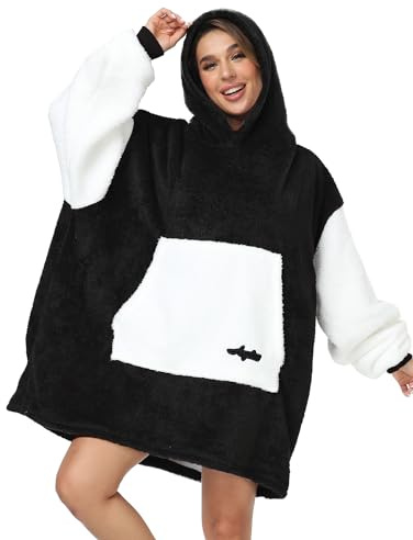 Argstar Coperta con Maniche Oversize Cappuccio da Donna e Uomo, Leggera e Accogliente Coperta Velluto Indossabile per Adulti, Comoda Calda Felpa Cappuccio con Tasca Profonda Manica Elastica (Nero)