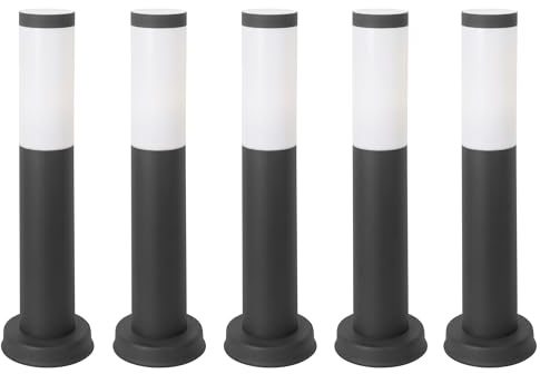 FORLIGHT Koral (5uds) Baliza Exterior para Jardín Resistente al Agua IP55. Poste de Luz para Sendero y Camino. Lámpara Bolardo de Acero Inoxidable Gris Urbano 23W. Farolillo Moderno Zonas de Paso