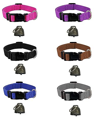 GYWHOOFT 6 Sätze (6 Glocken 6 Halsbänder) Reflektierende Ziegen Halsbänder mit Glockenhalsband aus Nylon, verstellbar, mit lauter Bronze-Glocke für kleine Nutztiere Ziege Schafe Pferd Kuh