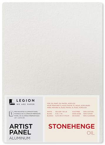 Legion Artist Panel, 1/8 Composite Brushed Aluminum with Stonehenge Oil 100% Cotton White 320gsm Paper, 5 x 7 inches for Oil Media