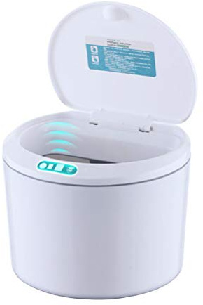 Ozgkee Mini Pattumiera con Coperchio, 3 Litri, Portatile, con Sensore da Tavolo, per Rifiuti, Tipo a Pressione, Piccola Pattumiera in Plastica, da Tavolo, con Sensore di Movimento, a
