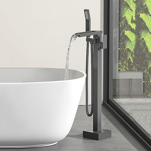 Standarmatur Freistehend Wannenarmatur Wasserfall Grau, Einzelloch 2 Muster Armatur für Freistehende Badewanne, Messing Badewannen Amaturen,Grau A