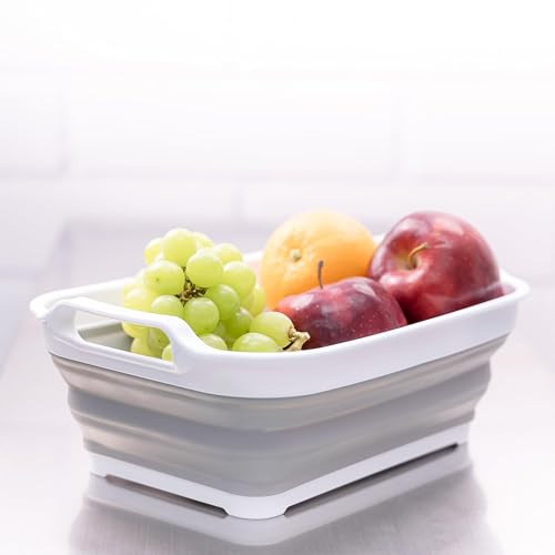 SAMMART Zusammenklappbare Wanne – Faltbare Spülwanne – tragbares Waschbecken – platzsparende Kunststoff-Waschwanne (Größe S, Weiß/Grau)