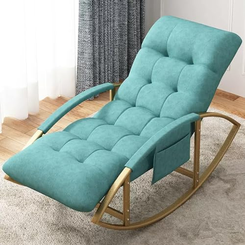 Modern Gepolstert Schlafzimmer Schaukelstuhl, Drinnen Relax Atmungsaktiv Wohnzimmer Rocking Chair, Draussen Armlehnen Gartenliege, relaxsessel Mit Seitentaschen, Anti-Kipp-Design ( Color : Light blue+