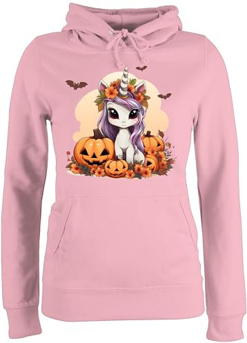 Shirtracer Pullover Damen Hoodie Frauen - Süßes Einhorn Halloween Unicorn Kürbis - L - Hellrosa - Hoodies Haloween Outfits Herbst halowen Pulli für Helloween Frau hellowee Langarm halooween Hoody