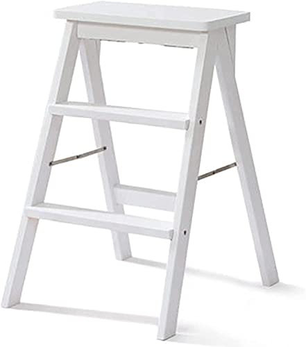 AAMNA Sgabello Pieghevole, Sgabello Pieghevole, Sgabello Pieghevole a 3 gradini per Adulti/Anziani, Sgabello Portatile in Legno per Cucina/Camera da Letto, carico Massimo 150 kg (Colore Legno) (bi