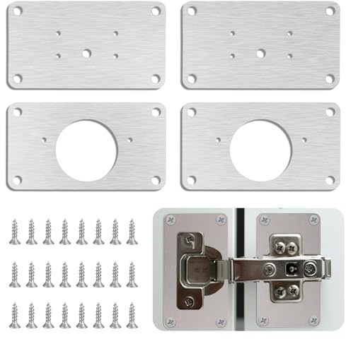 Cabinet Hinge Repair Plate Kit, 2 Pair Door Hinges Accessories, Stainless Steel Fixing Plate Repair Brackets With Mounting Screws for Kitchen Cupboard Locker Door Shims