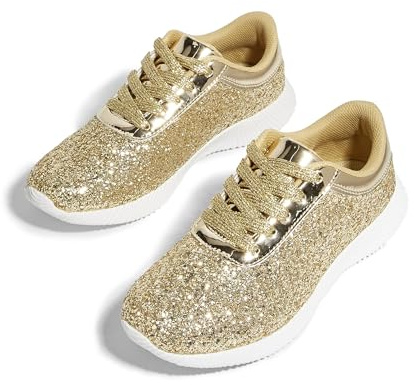 LUCKY STEP Sneakers Donna Glitter con Lacci | Tomaia glitter, soletta imbottita, interno morbido, lacci e suola in gomma testurizzata per look casual.