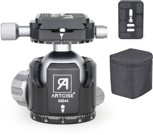 Rotule Robuste ARTCISE, tête de trépied panoramique à Profil Bas de 44 mm et 2 plaques de dégagement Rapide de 1/4 de Pouce pour trépied Curseur caméscope Reflex numérique Charge maximale 25 kg