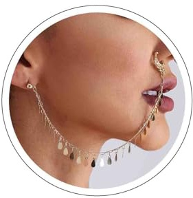 Atentuyi Boho Nasenring Kette Zum Ohr Gold Baumeln Nasenring Reif Septum Nasenmanschette Kein Piercing Punk Pailletten Quaste Tropfen Mini Ball Ohrstecker Schmuck Für Frauen Und Mädchen