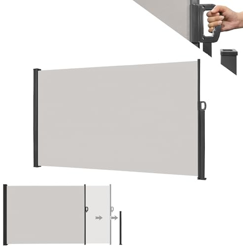 MAYTIIMO Sidomarkis utdragbar insynsskydd solskydd för balkong terrass trädgård ogenomskinlig markis vindskydd sidopersienn, 160 x 300 cm, grå