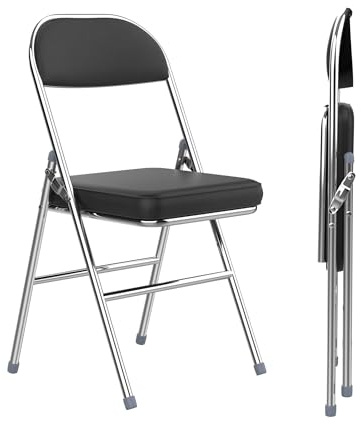 2 Klappstuhl Gepolstert Bis 150 kg für Party camping Büros Gästen, Schwarz | Tragbare Stapelbare Faltstuhl klappbar für Besprechungsräume Esszimmer Küche Drinnen und Draußen, rutschfesten Gummifüßen